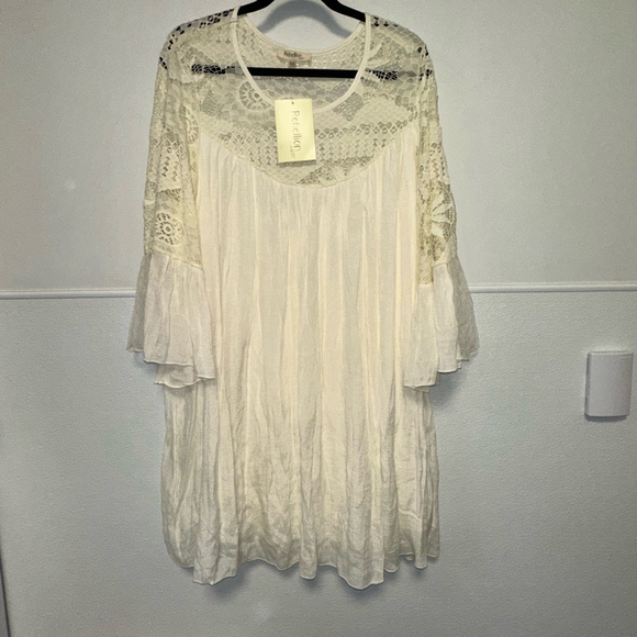 New NWT Women's Rebellion Again Dress Size 2X Ivory Lace Bell Sleeve - Picture 13 of 14